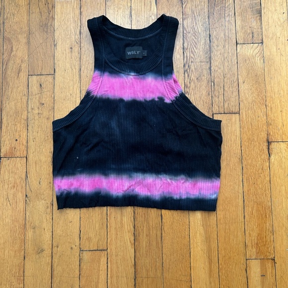 WSLY Women's Tank Top in Black and Pink Tie-Dye - Picture 1 of 1